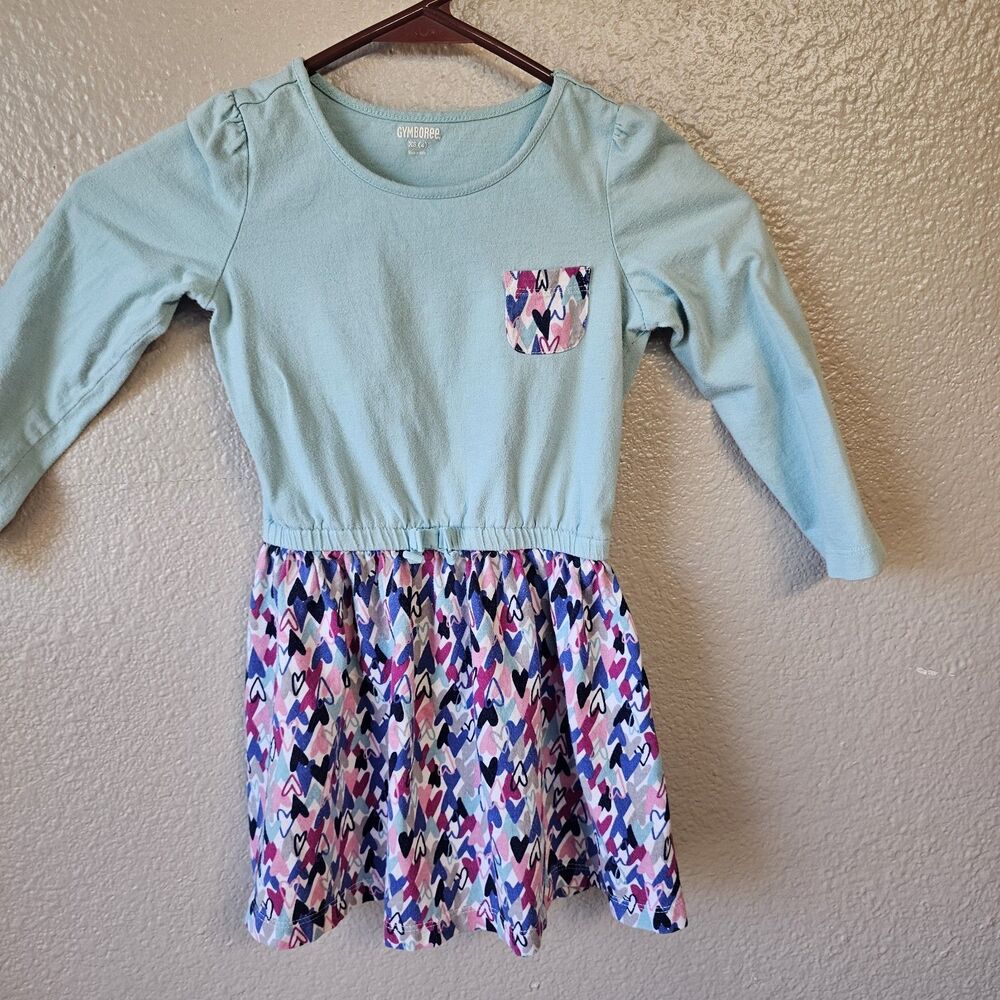 Gymboree Girls Heart Print Dress Size XS 4 Long Sleeve Pocket Twirl Easter CC683